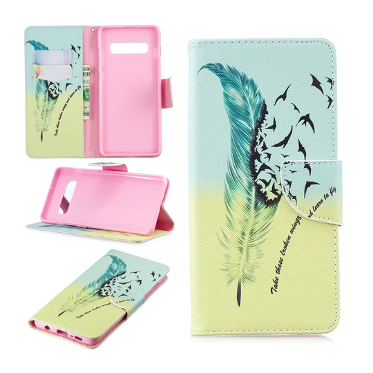 Samsung Galaxy S10 Plus kuosillinen nahkainen flip Suojakotelo - Höyhen
