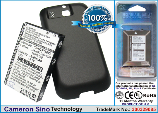 HTC Smart Rome Rome 100 F3188 Smart F3188 Extended With Black Color Back Cover yhteensopiva akku - 2200 mAh