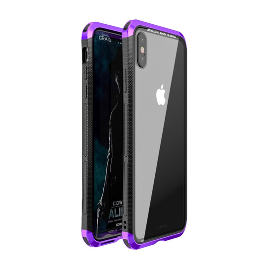 iPhone XS LUPHIE läpnäkyvä hybriidi suojakuori lasista metallista ja muovista - Violetti