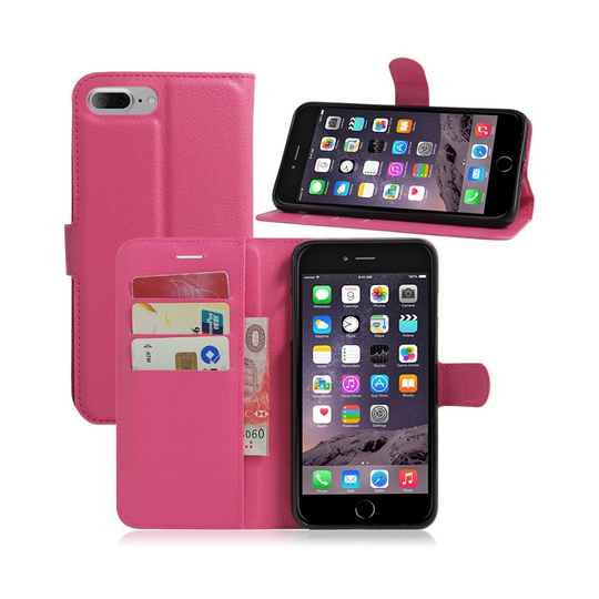 Davidsen Phone 7 Plus / 8 Plus Litsi Pintainen Nahkakotelo Läpällä - Kuuma Pinkki