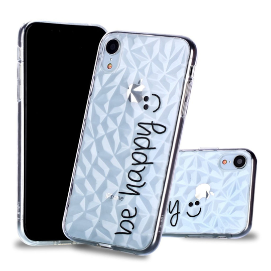 iPhone Xr Stereoskooppinen 3D Kuviollinen Timantti Pintainen Muovi Takasuoja Kuori - Be Happy Teksti
