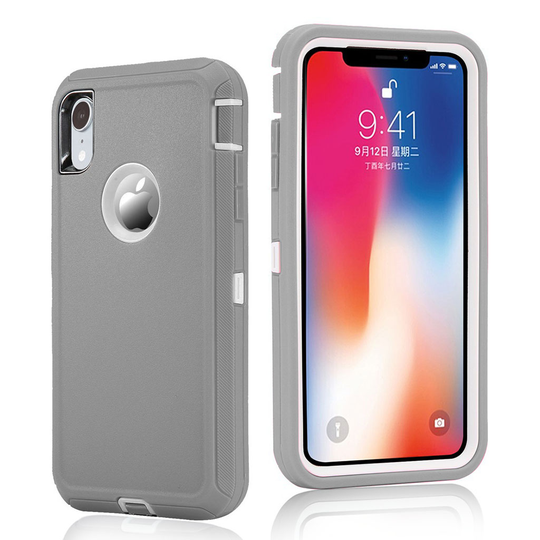 iPhone Xr Iskukestävä hybriidi muovinen takasuoja kuori - Valkoinen/ Harmaa