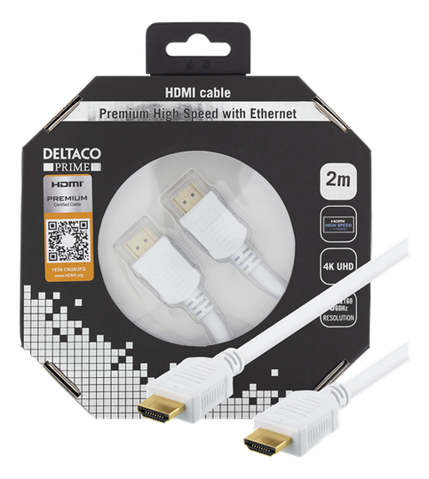 HDMI-kaapeli, Premium High Speed HDMI With Ethernet, 4K, Ultra HD Taajuudella 60 Hz, 2 M, Kullatut L