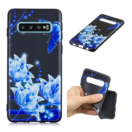 Samsung Galaxy S10 Plus kohokuvioitu kuosi Suojakotelo - Sininen Kukka