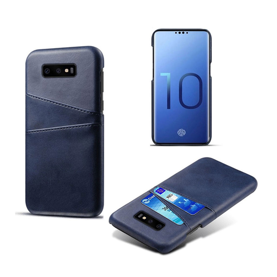 Samsung Galaxy S10e kaksi korttipaikkaa nahkainen suojakotelo - Tummansininen