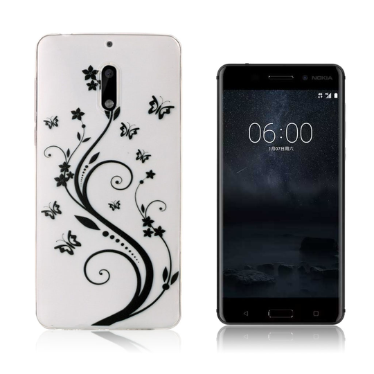 Nokia 6 Kuvioitu Pehmeä Muovikuori - Köynnökset Ja perhoset
