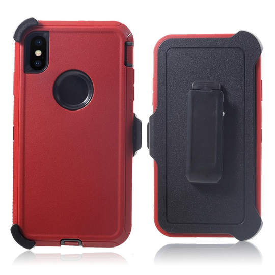 iPhone Xs Max Iskukestävä hybriidi muovinen takasuoja kuori vyöklipsillä - Punainen/ Musta