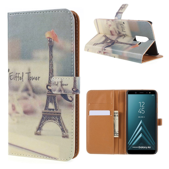 Samsung Galaxy A6 Pu Nahka ja Muovi Lompakko Suojakotelo - Eiffel Torni