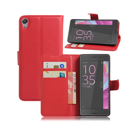 Romer Sony Xperia E5 Litsi Pintainen Suojaava Nahkakotelo - Punainen