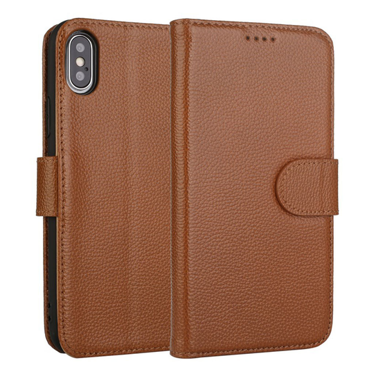 iPhone Xs Max genuine leather flip case - Brown