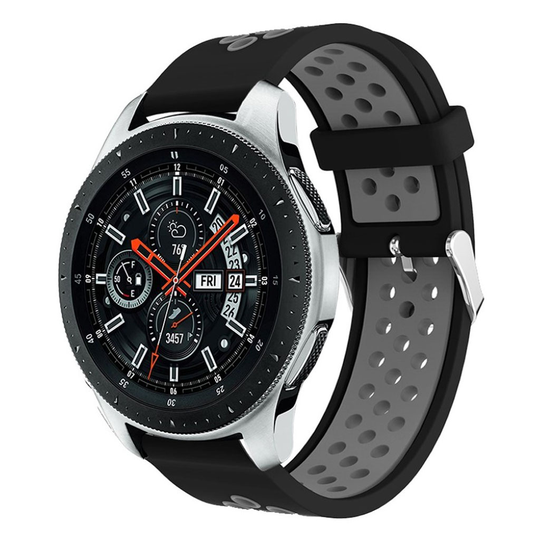 Samsung Galaxy Watch (46mm) ontto kaksisävyinen silikooni muovinen kellon vaihto ranneke - Musta/ Harmaa
