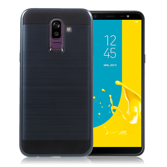 Samsung Galaxy J8 (2018) Harjattu Pintainen Hybriidi Muovinen Takasuoja Kuori - Tumman Sininen