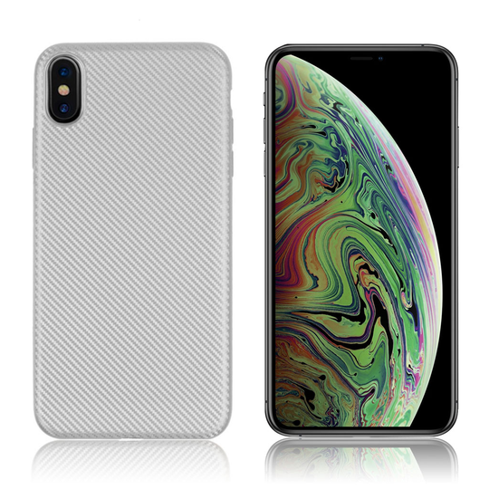 iPhone 9 Plus Hiilikuitu Harjattu Pintainen Muovinen Takasuoja Kuori - Hopea
