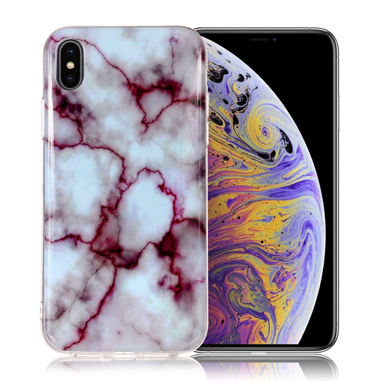 iPhone Xs Max IMD Marmori Kuviollinen Muovinen Takasuoja Kuori - Valkoinen/ Punainen