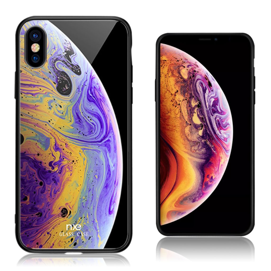 iPhone Xs Max NXE sarjan hybriidi suojakuori lasista ja muovista - Violetti/ Keltainen