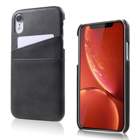 iPhone 9 Kortti Paikalla Varustettu Synteetti Nahkainen Muovinen Takasuoja Kuori - Musta