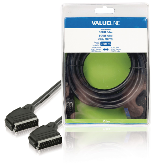 SCART-kaapeli SCART uros - SCART uros 3 00 m musta