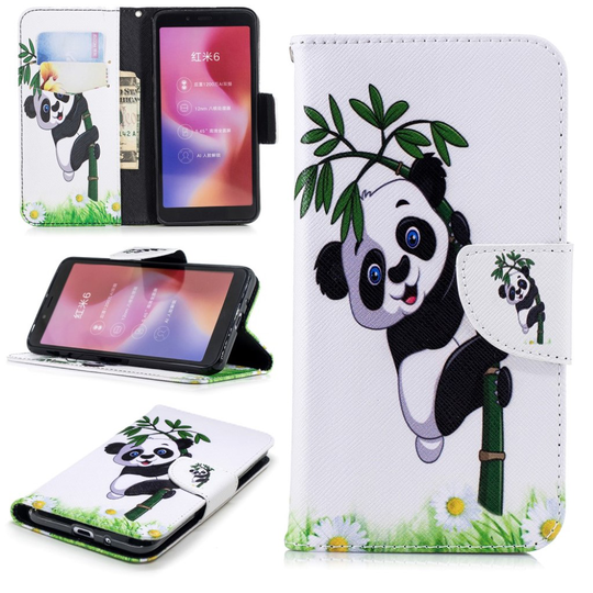 Xiaomi Redmi 6 kuviollinen synteetti nahkainen lompakko suojakotelo kortti paikoilla - Bambuu Panda