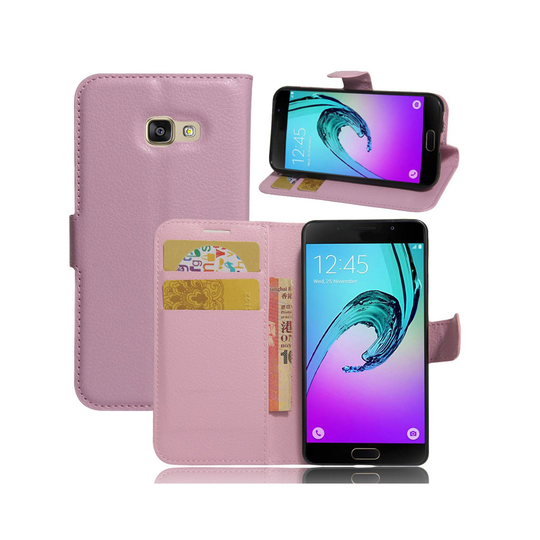 Samsung Galaxy A3 (2017) Litsi Pintainen Nahkakotelo Lompakko - Pinkki