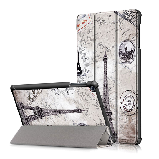 Samsung Galaxy Tab A 10.1 (2019) tri-fold pattern leather case - Eiffel Tower and Map