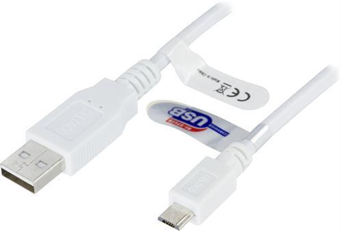 USB 2.0 Kaapeli Tyyppi A Ur - Tyyppi Micro B Ur, Johdin Puhdasta Kuparia, 3m, Valkoinen