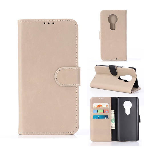 Crazy Horse Motorola Moto G7 retro tyylinen nahkainen flip Suojakotelo - Beige