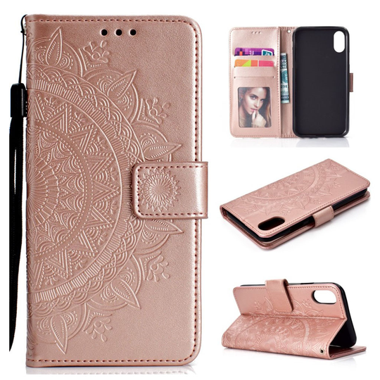 iPhone 9 Mandala Printti Kuvioitu Synteetti Nahkainen Lompakko Kotelo Mobiilinarulla - Ruusu Kulta