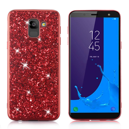 Samsung Galaxy J6 (2018) Kimalteleva Muovi Geeli Takasuoja Kuori - Punainen