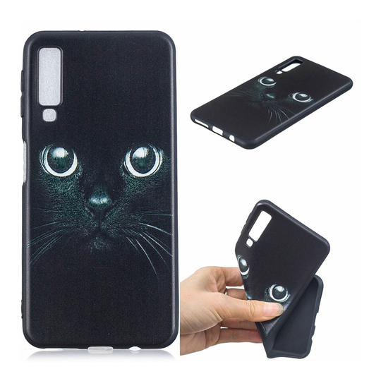 Samsung Galaxy A7 (2018) kuviollinen silikooni muovi suojakuori - Musta kissa
