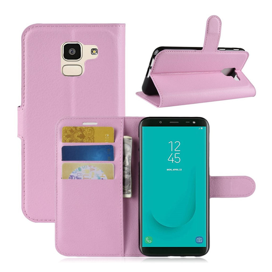 Samsung Galaxy J6 Liitsihedelmän Jyvä PU Nahka Lompakko Suoja kotelo - Pinkki