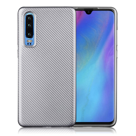 Huawei P30 hiilikuitu pintainen pehmeä suojakotelo - Hopea