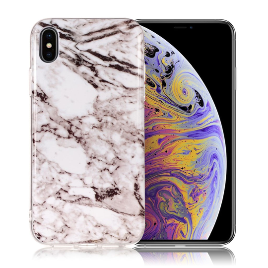 iPhone Xs Max IMD Marmori Kuviollinen Muovinen Takasuoja Kuori - Harmaa/ Valkoinen