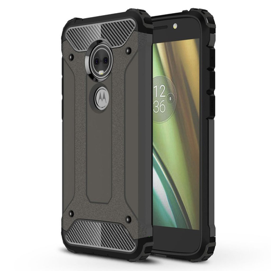 Motorola Moto E5 Play Kilpi Kova Hybriidi Muovinen Takasuoja Kuori - Kahvi