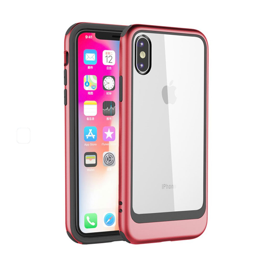 iPhone Xs Max transparentti hybriidi muovinen takasuoja kuori - Punainen