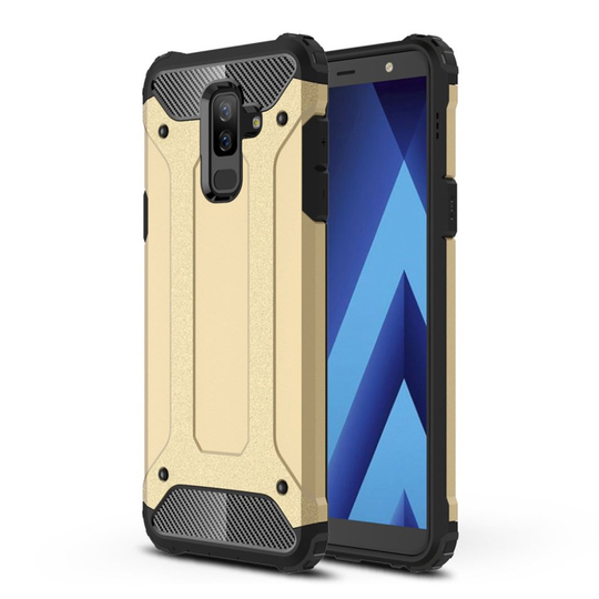 Samsung Galaxy A6 Plus Armor Guard Muovi ja TPU Hybriidi Takaosa Suoja Kuori - Kulta