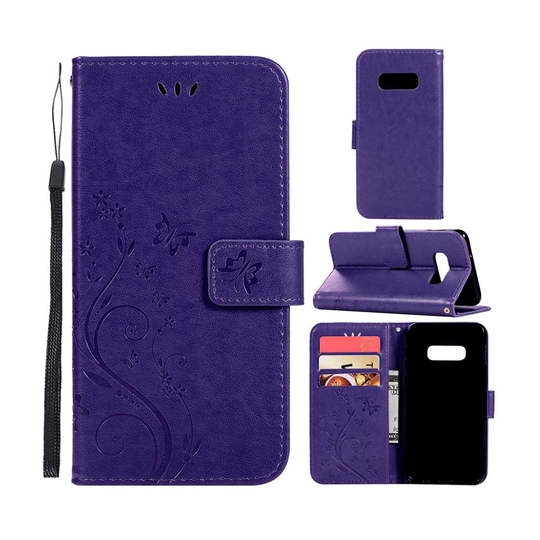 Samsung Galaxy S10 Plus painettu Perhonen Kukka nahkainen flip suojakotelo - Violetti