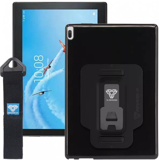 Armor-X PXT Iskunkestävä suojakotelo Lenovo Tab 4 10 käsihihnalla - musta