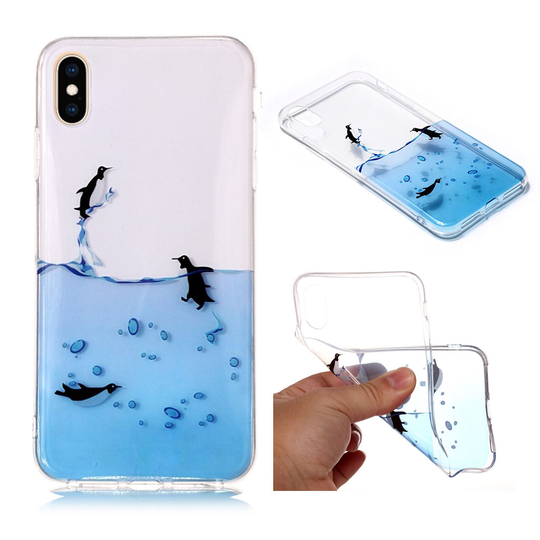 iPhone 9 Plus Kirkasi Kuviollinen Pehmeä Muovinen Takasuoja Kuori - Pingviinit