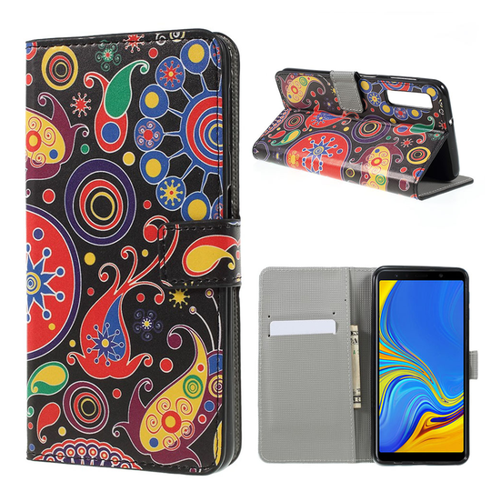 Samsung Galaxy A7 (2018) kuviollinen synteetti nahkainen lompakko kotelo kortti ja seteli paikoilla - Abstrakti Kuvio