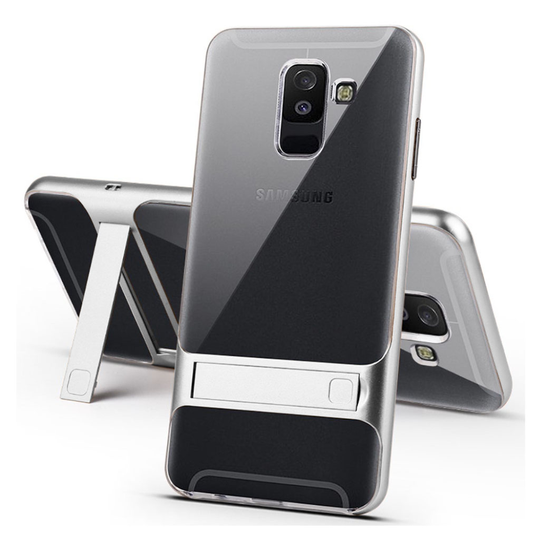 Samsung Galaxy A6 (2018) ELEGANCE Muovinen Takasuoja Kuori Jalkatuella - Hopea