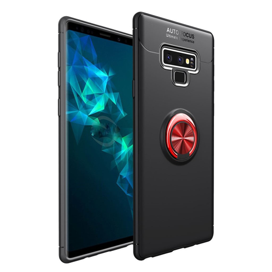 Samsung Galaxy Note9 Muovinen Magneetilla Sekä Sormirenkaalla Varustettu Takasuoja Kuori - Musta/ Punainen