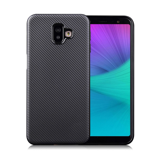 Samsung Galaxy J6 Plus (2018) hiilikuitu harjattu silikoninen takasuoja kuori - Musta