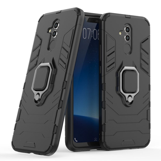 Huawei Mate 20 Lite Hybriidi muovinen takasuoja kuori metalli sormirenkaalla ja magneetilla - Musta