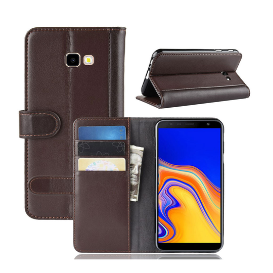Samsung Galaxy J4 Plus (2018) haljais nahkainen lompakko suojakotelo - Ruskea