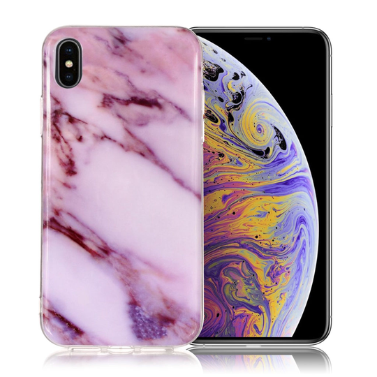 iPhone Xs Max IMD Marmori Kuviollinen Muovinen Takasuoja Kuori - Violetti/ Pinkki
