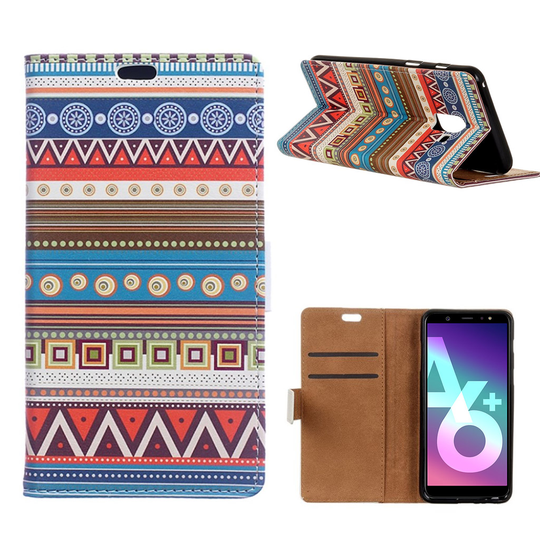 Samsung Galaxy A6 Plus Kuvioitu TPU Nahka Lompakko Suojakotelo -Geometriset Kuvio Raidat