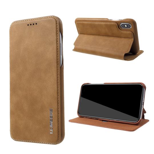 iPhone Xs Max LC.IMEEKE retro tyylinen synteetti nahkainen suojakotelo kortti paikalla - Ruskea