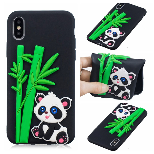 iPhone 9 Plus 3D Sarjakuva Kuviollinen Pehmeä Muovinen Takasuoja Kuori - Panda Ja Bambuu