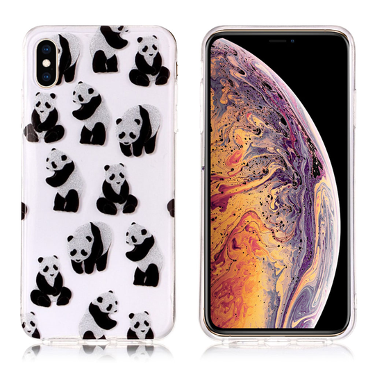 iPhone 9 Plus Kimalle Puuteri Pintainen Kuvallinen Silikooni Muovinen Suojakuori - Pandat