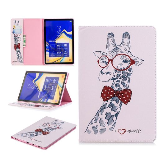 Samsung Galaxy Tab S4 kuviollinen syntetti nahkainen suojakotelo missä kortti paikat - Kirahvi Rilleillä
